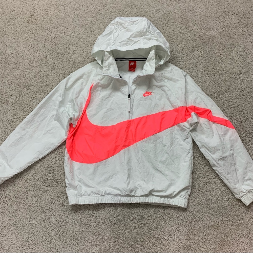 Women's NIKE Sportswear ANORAK White & Pink OVERSIZED Hooded WIND BREAKER Jacket